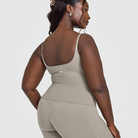 SoftMotion™ Strappy Vest with Built in Bra Shelf with White Logo | Warm Sand