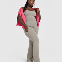 SoftMotion™ Strappy Vest with Built in Bra Shelf with White Logo | Warm Sand