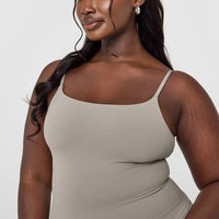 SoftMotion™ Strappy Vest with Built in Bra Shelf with White Logo | Warm Sand