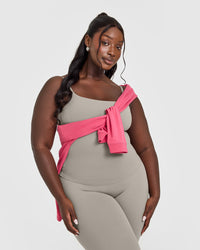 SoftMotion™ Strappy Vest with Built in Bra Shelf with White Logo | Warm Sand