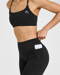 Unified High Waisted Pocket Leggings White Logo | Black