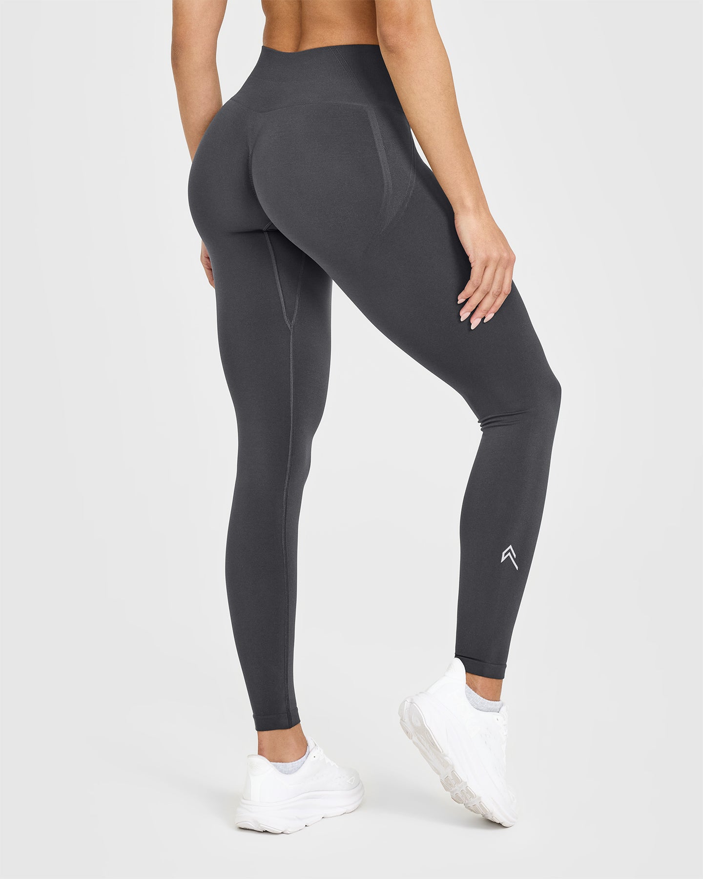 Effortless Seamless Leggings with White Logo | Coal