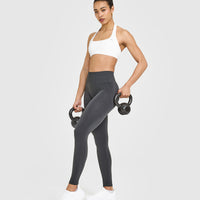 Effortless Seamless Leggings with White Logo | Coal