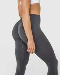 Effortless Seamless Leggings with White Logo | Coal