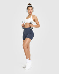 Effortless Seamless Shorts with White Logo | True Blue