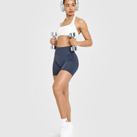 Effortless Seamless Shorts with White Logo | True Blue