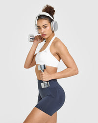 Effortless Seamless Shorts with White Logo | True Blue