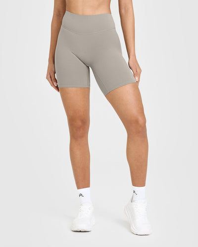 SoftMotion™ Cycling Shorts 8" with White Logo | Warm Sand