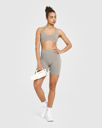 SoftMotion™ Cycling Shorts 8" with White Logo | Warm Sand