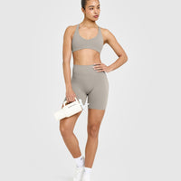 SoftMotion™ Cycling Shorts 8" with White Logo | Warm Sand