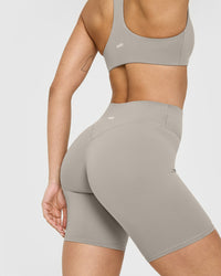 SoftMotion™ Cycling Shorts 8" with White Logo | Warm Sand