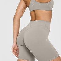 SoftMotion™ Cycling Shorts 8" with White Logo | Warm Sand