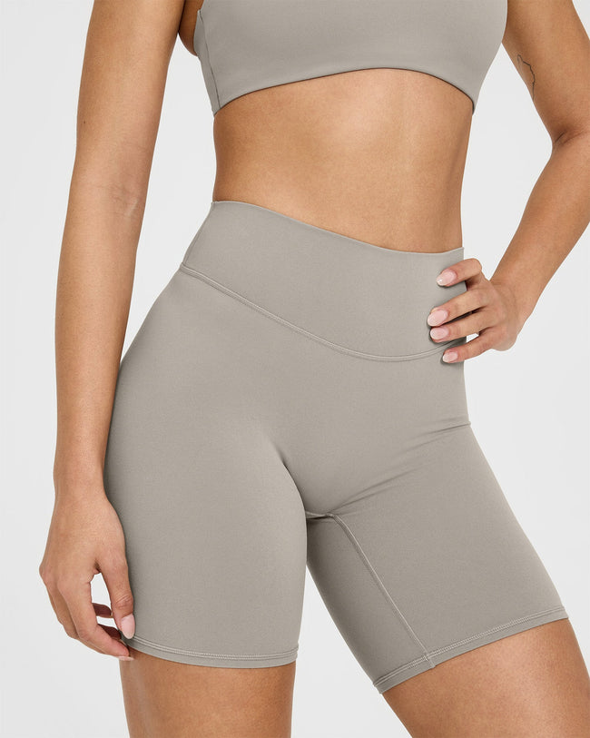 SoftMotion™ Cycling Shorts 8" with White Logo | Warm Sand