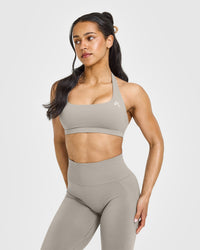 EasyLift™ Halter Bralette with White Logo | Warm Sand