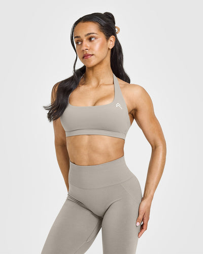 EasyLift™ Halter Bralette with White Logo | Warm Sand