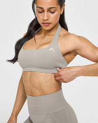 EasyLift™ Halter Bralette with White Logo | Warm Sand