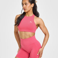 EasyLift™ High Neck Sports Bra with White Logo | Velvet Pink