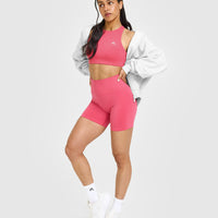 EasyLift™ High Neck Sports Bra with White Logo | Velvet Pink