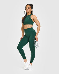 Effortless Seamless Leggings with White Logo | Racing Green