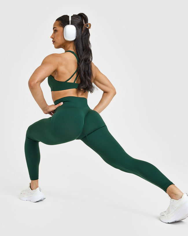 Effortless Seamless Leggings with White Logo | Racing Green