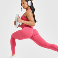 Effortless Seamless Leggings with White Logo | Velvet Pink