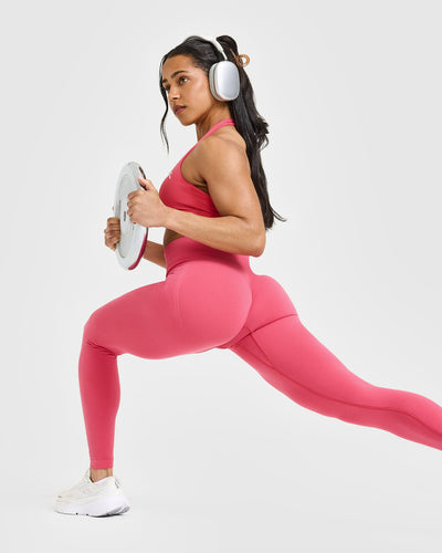 Effortless Seamless Leggings with White Logo | Velvet Pink