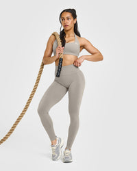 Effortless Seamless Leggings with White Logo | Warm Sand