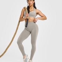 Effortless Seamless Leggings with White Logo | Warm Sand