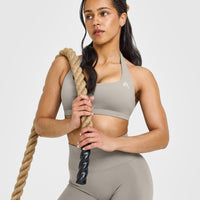 Effortless Seamless Leggings with White Logo | Warm Sand