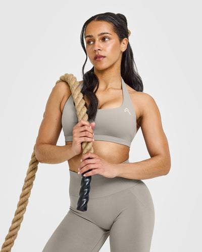 Effortless Seamless Leggings with White Logo | Warm Sand