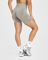 Effortless Seamless Shorts with White Logo | Warm Sand
