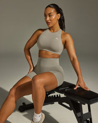Effortless Seamless Shorts with White Logo | Warm Sand