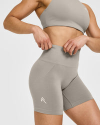 Effortless Seamless Shorts with White Logo | Warm Sand