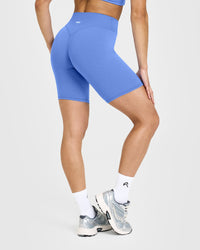 SoftMotion™ Cycling Shorts 8" with White Logo | Glaucous Blue