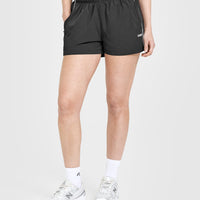 Oversized Piped Woven Track Shorts | Soft Black