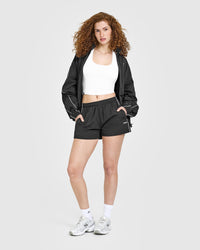 Oversized Piped Woven Track Shorts | Soft Black