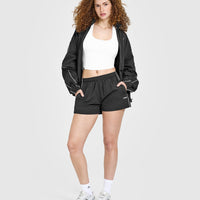 Oversized Piped Woven Track Shorts | Soft Black