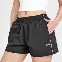 Oversized Piped Woven Track Shorts | Soft Black
