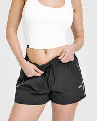 Oversized Piped Woven Track Shorts | Soft Black