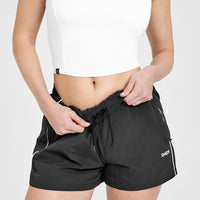 Oversized Piped Woven Track Shorts | Soft Black