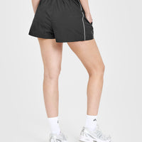 Oversized Piped Woven Track Shorts | Soft Black