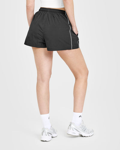 Oversized Piped Woven Track Shorts | Soft Black