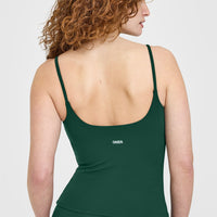 SoftMotion™ Strappy Vest with Built in Bra Shelf with White Logo | Dark Racing Green