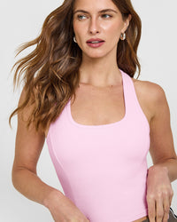 Mellow™ Rib Square Neck Mid Vest with Built in Bra Shelf | Chalk Pink