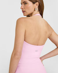 SoftMotion™ Halter Neck Mid Vest with Built in Bra Shelf with White Logo | Chalk Pink