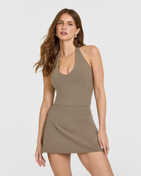 SoftMotion™ Halter Neck Mid Vest with Built in Bra Shelf with White Logo | Moss Brown