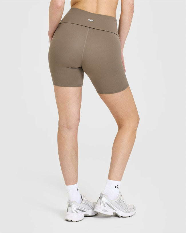 SoftMotion™ Fold Over Shorts 6" with White Logo | Moss Brown