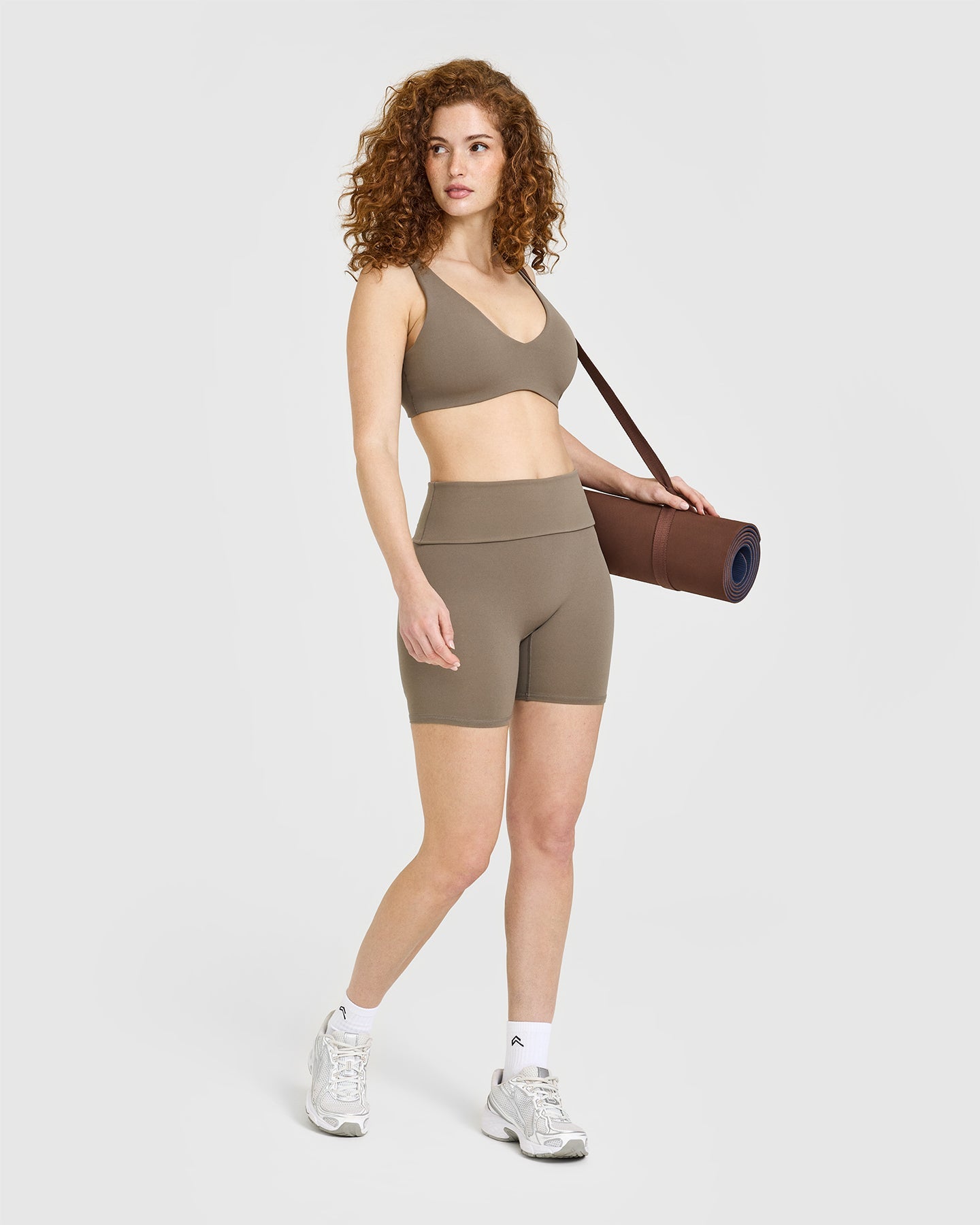 SoftMotion™ Fold Over Shorts 6" with White Logo | Moss Brown