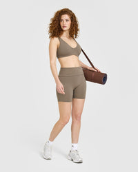 SoftMotion™ Fold Over Shorts 6" with White Logo | Moss Brown