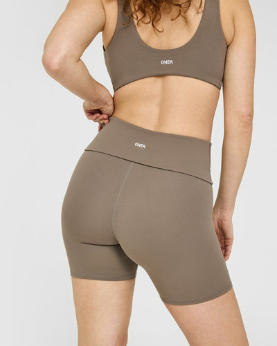 SoftMotion™ Fold Over Shorts 6" with White Logo | Moss Brown